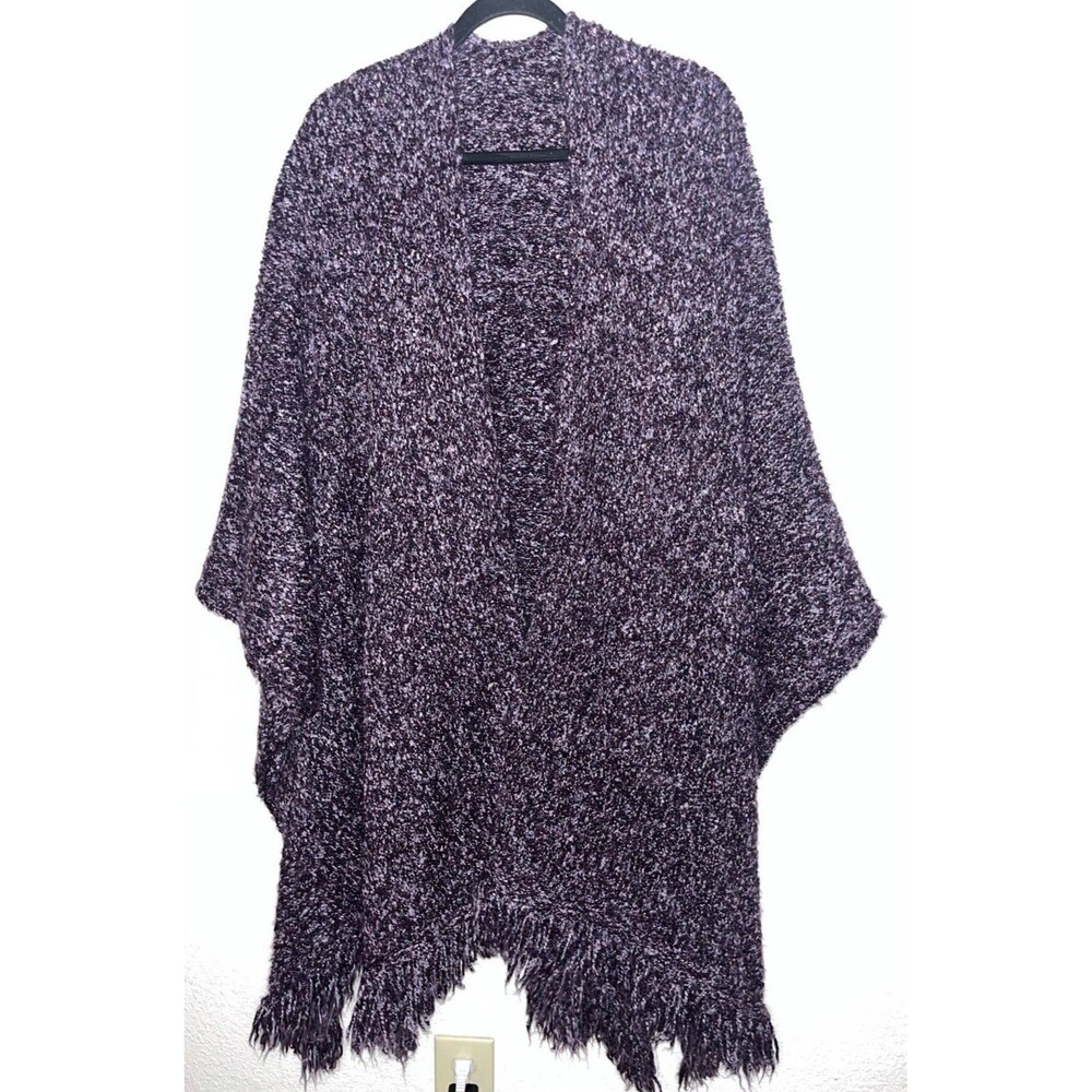 KL Concepts Shawl Wrap Open Front Poncho Cape 1 Sz Purple Fringe Trim